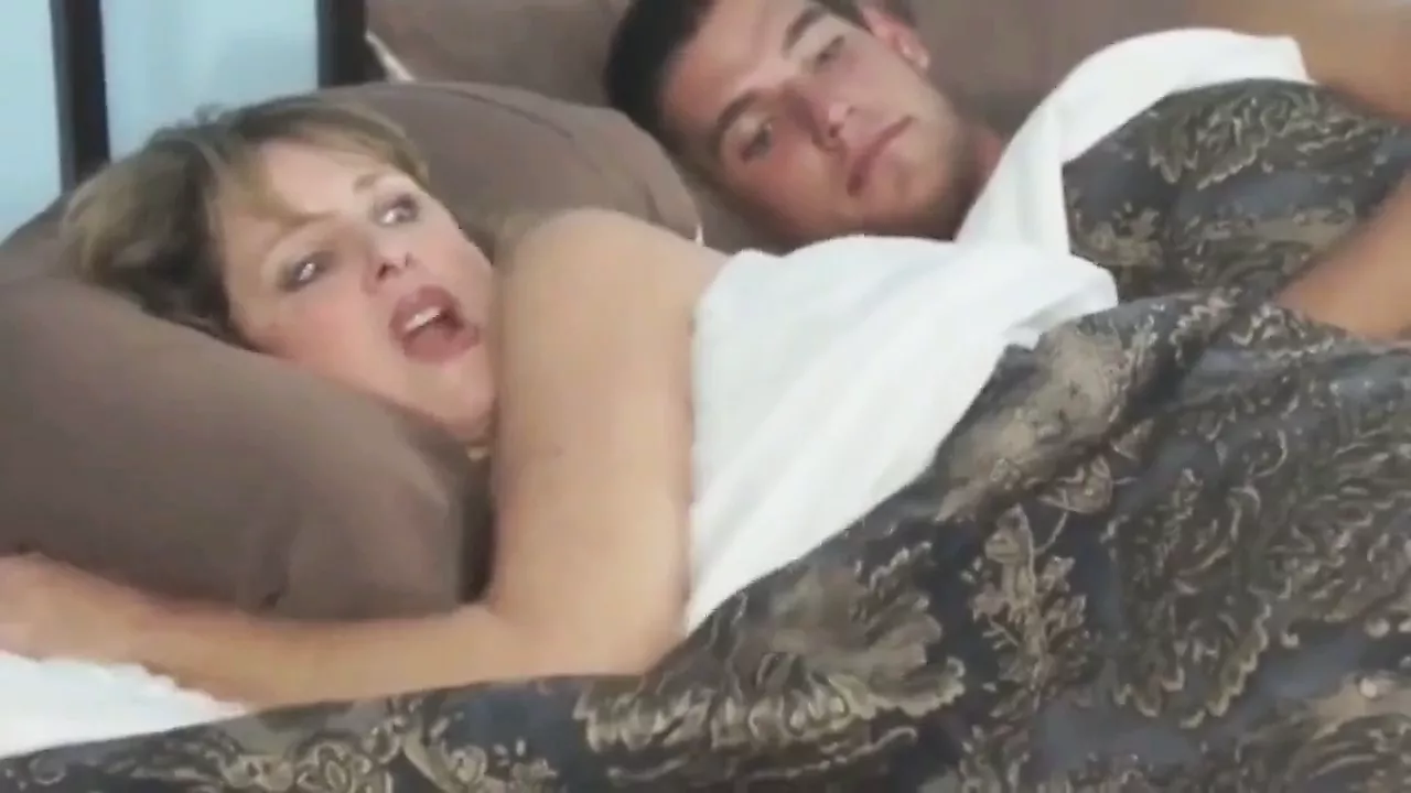 Stepmom and Sofa share a big cock while sharing bed with stepson